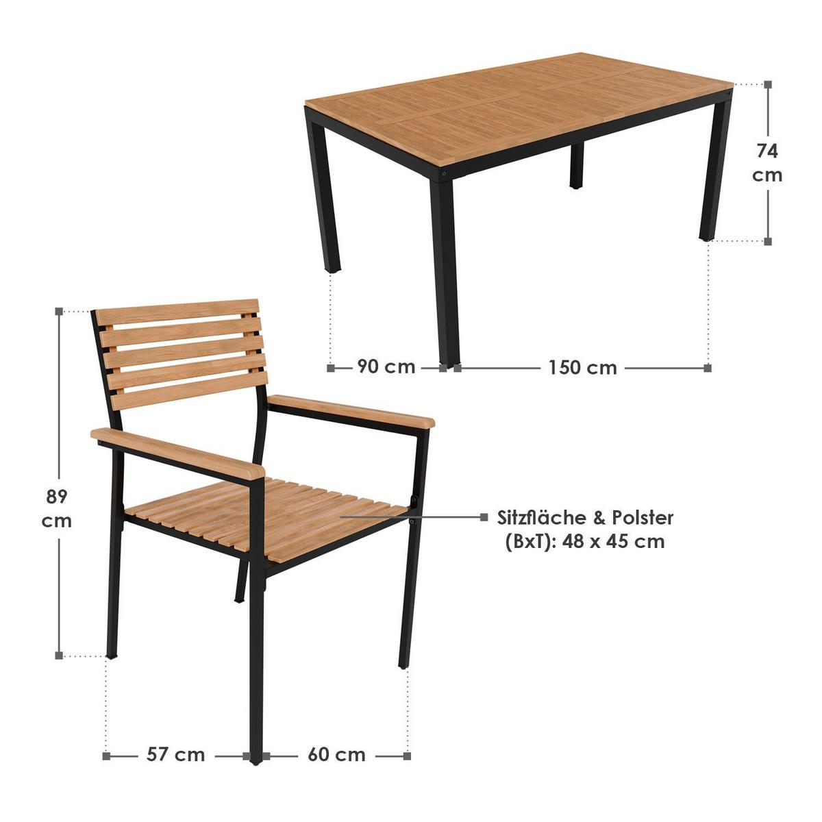 GARTENGARNITUR Rhodos Akazienholz 5-teilig - Braun, Holz/Metall - Juskys