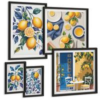 BILDER SET 5er Set - 50x50 cm & 20x30 cm & 40x60 cm Schwarzer Rahmen - Grüne Oliven, Eukalyptus - Schwarz, Kunststoff (40/60cm) - TULUP
