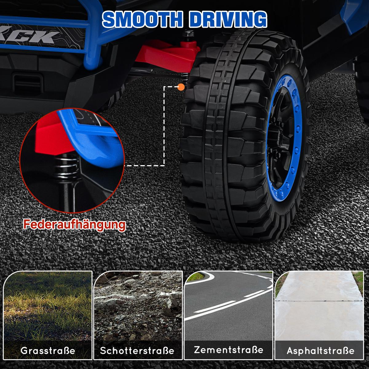 ELEKTRO Kinderauto, Geländewagen mit 2,4G Fernbedienung, 5-7 km/h für 3-8 Jahre - Blau, Kunststoff/Metall (117/72/67cm) - AIYAPLAY