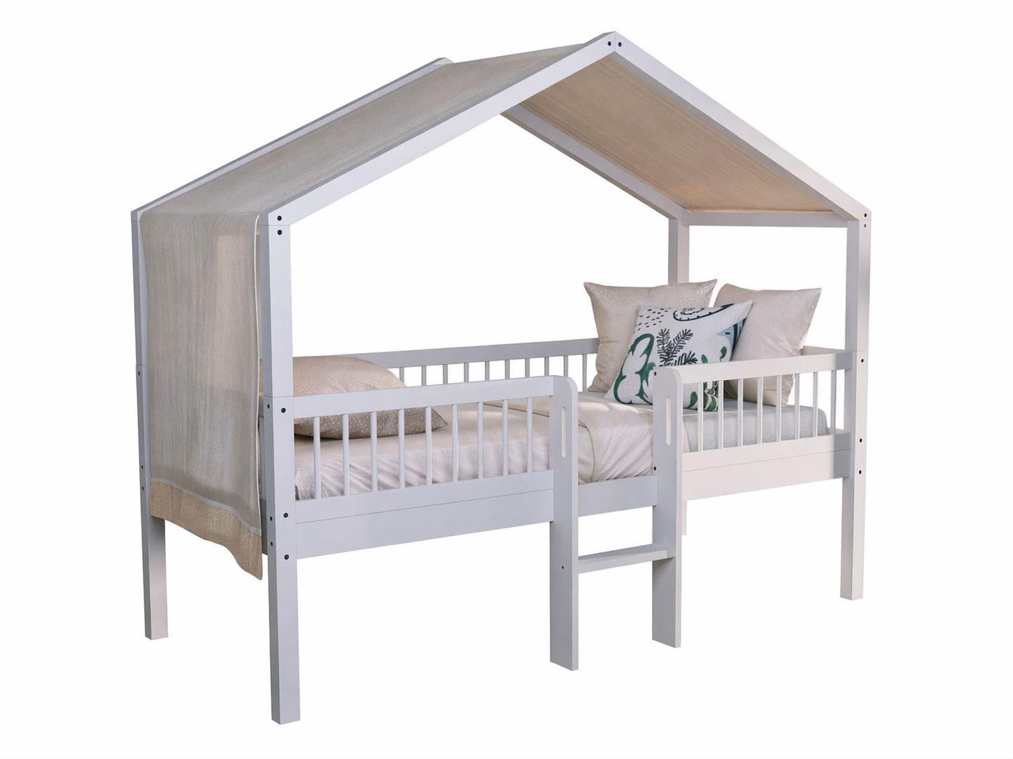 HAUSBETT HALBHOCH 90x200 Keeley Buche Weiß Leiter Himmel - Weiß, Holz (90/200cm) - 58aufmkessel