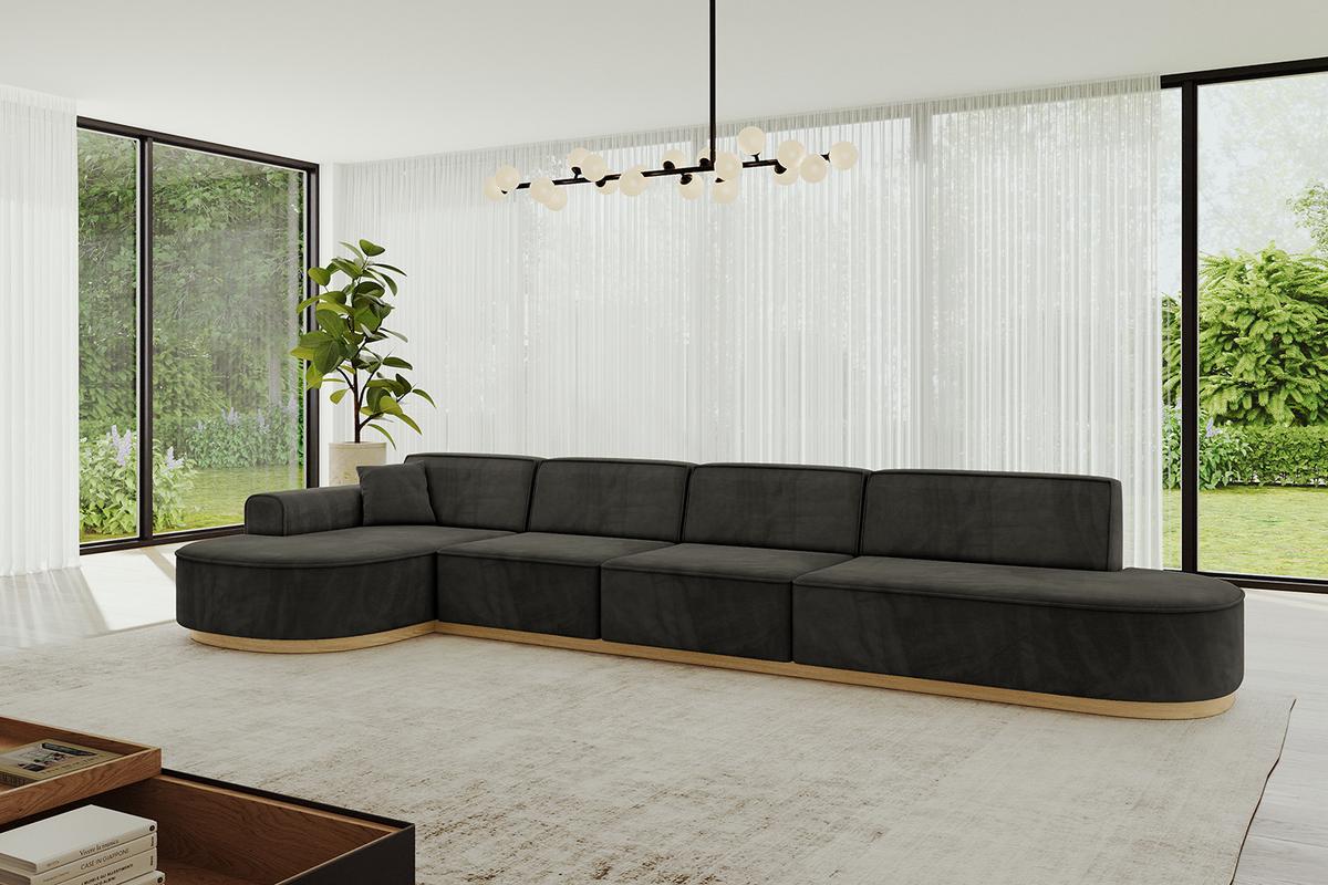ECKSOFA Ottomane Links MARI-L3-v2 - 413x171x83 cm Schwarz Velours - Schwarz, Holzwerkstoff/Textil (413/171cm) - ALTDECOR