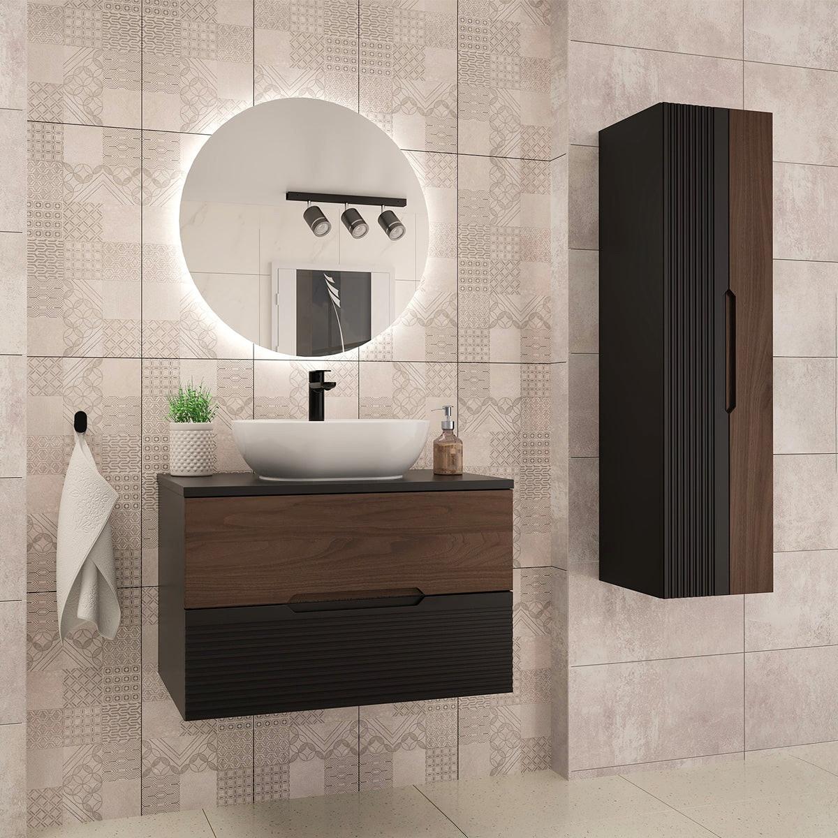 WASCHTISCH 80.6cm Sylla Schwarz und Holz - Schwarz, Holzwerkstoff (80.6/52.2/45.8cm) - Petits-meubles