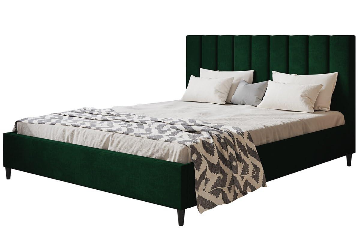 POLSTERBETT LUX Tokio mit Kopfteil, 120 x 200 cm, Doppelbett mit Lattenrost aus Holz, Velourstoff Dunkegrün, Füße in Farbe: Schwarz - Dunkelgrün, Holz/Textil (120/200cm) - Alpi-Möbel