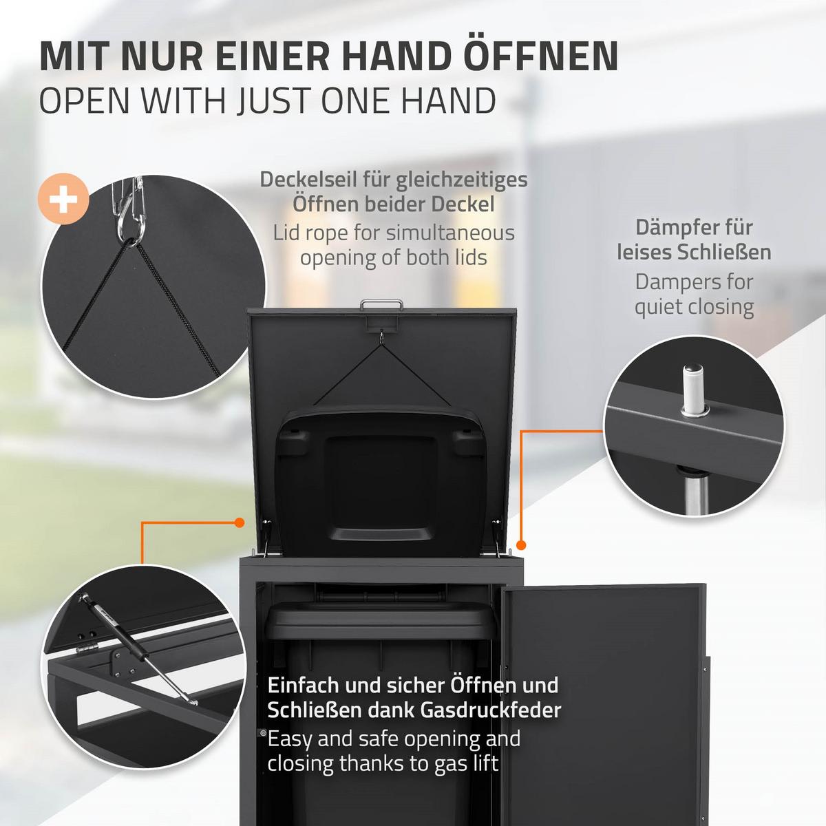 MÜLLTONNENBOX 1er 240L 68x80x120 cm Anthrazit-Eiche dunkel aus Stahl - Dunkelbraun, Metall (80/120/68cm) - ML-DESIGN