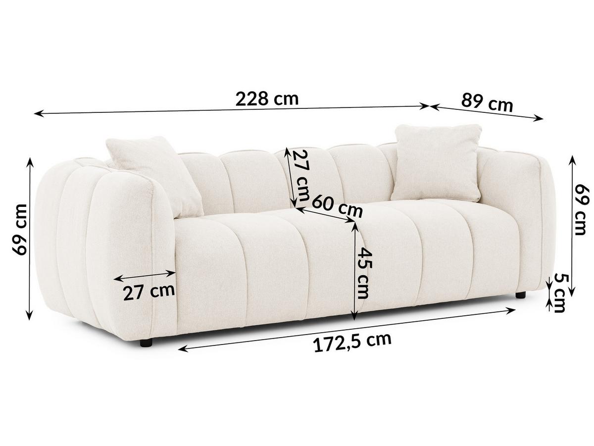 3-SITZER SOFA Nubira in tief gesteppter Bubble-Optik aus weichem Creme Strukturstoff im modernen Design - Creme/Schwarz, Holz/Kunststoff (228/69/89cm) - S-Style Möbel