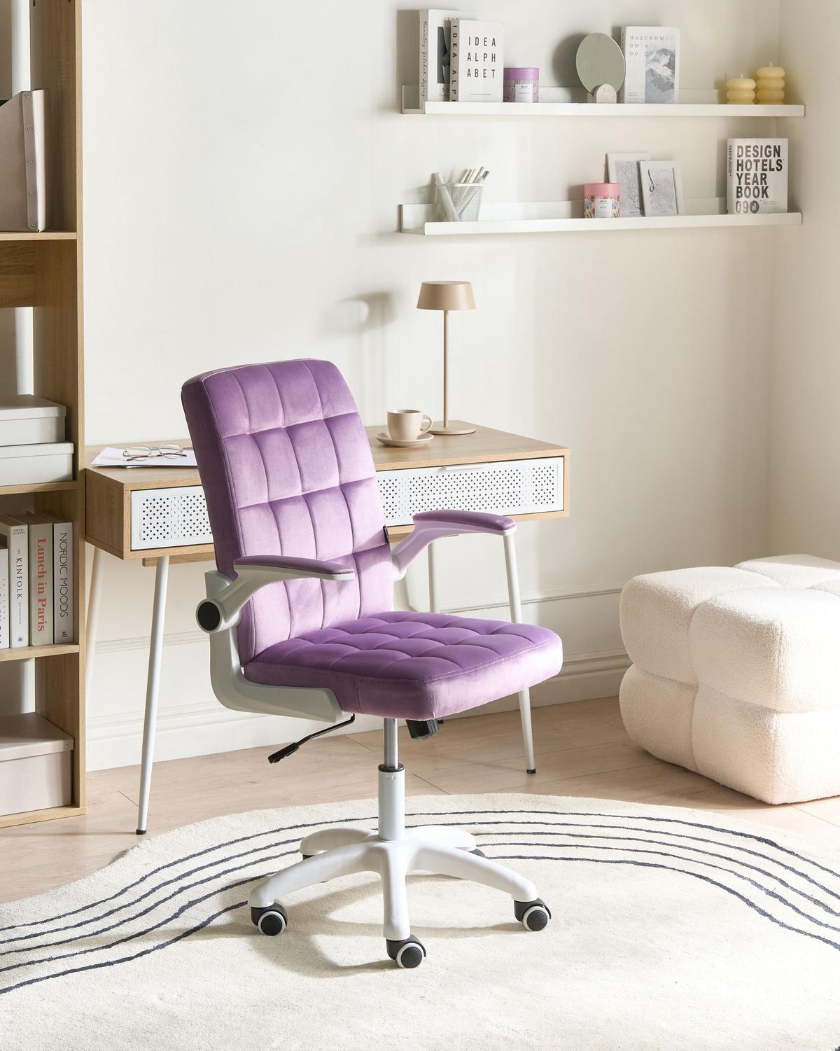 BÜROSTUHL Samtstoff Violett Dandy - Violett/Weiß, Kunststoff/Textil (58/95/58cm) - Beliani