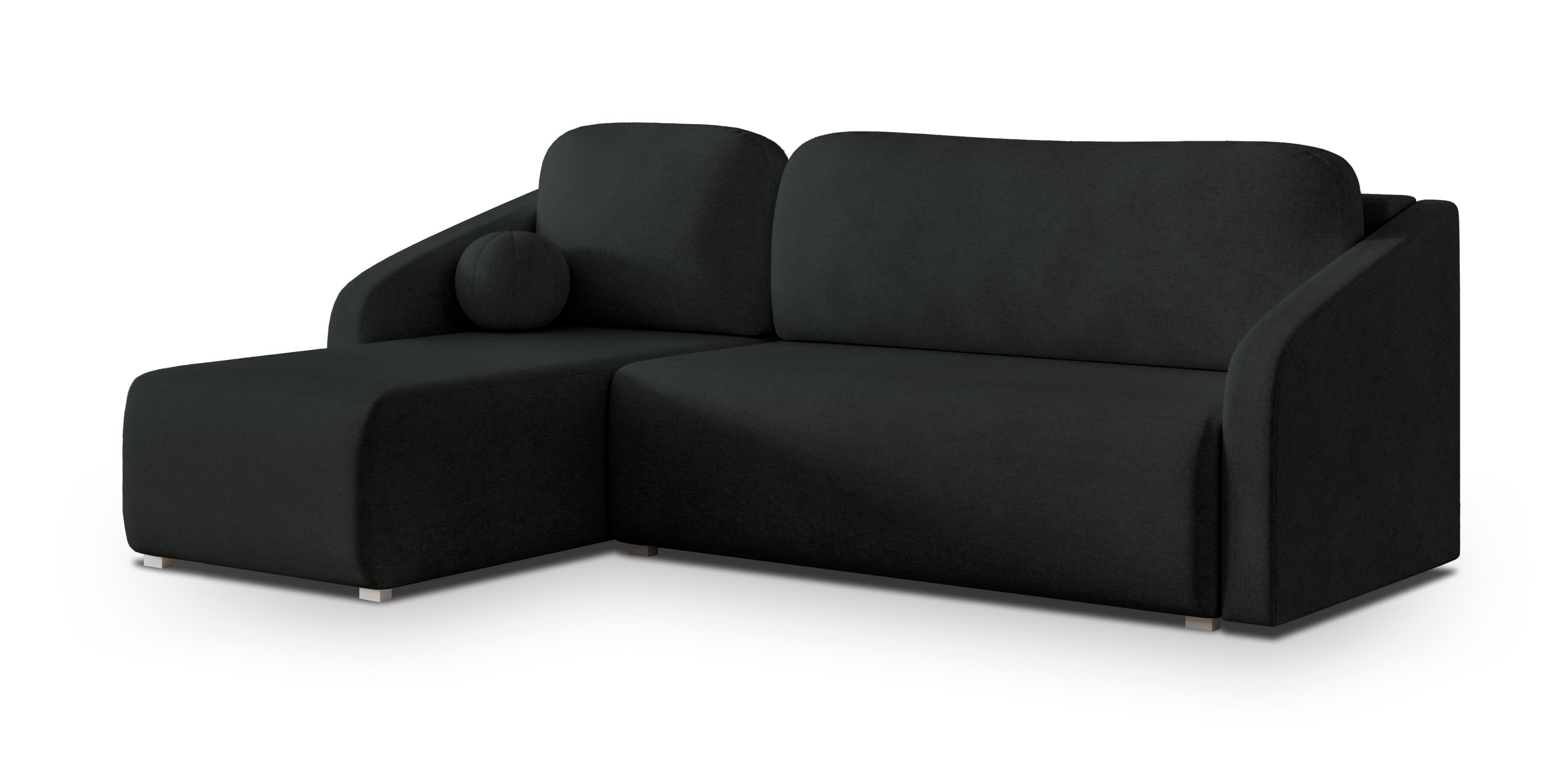 ECKSOFA MARELLO Schwarz Geflochtener Stoff mit Schlaffunktion - Schwarz, Holz (220/143cm) - MASSENO