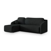 ECKSOFA MARELLO Schwarz Geflochtener Stoff mit Schlaffunktion - Schwarz, Holz (220/143cm) - MASSENO