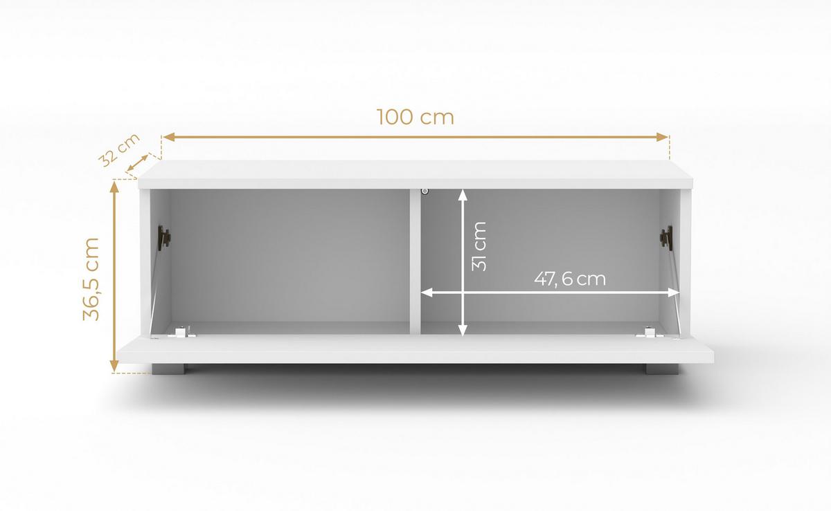 LOWBOARD Loriano 100 Weiß Matt Hochglanz 100/36,5/32 cm – Hängend und Stehend - Weiß, Holzwerkstoff/Kunststoff (100/36.5/32cm) - AX Living