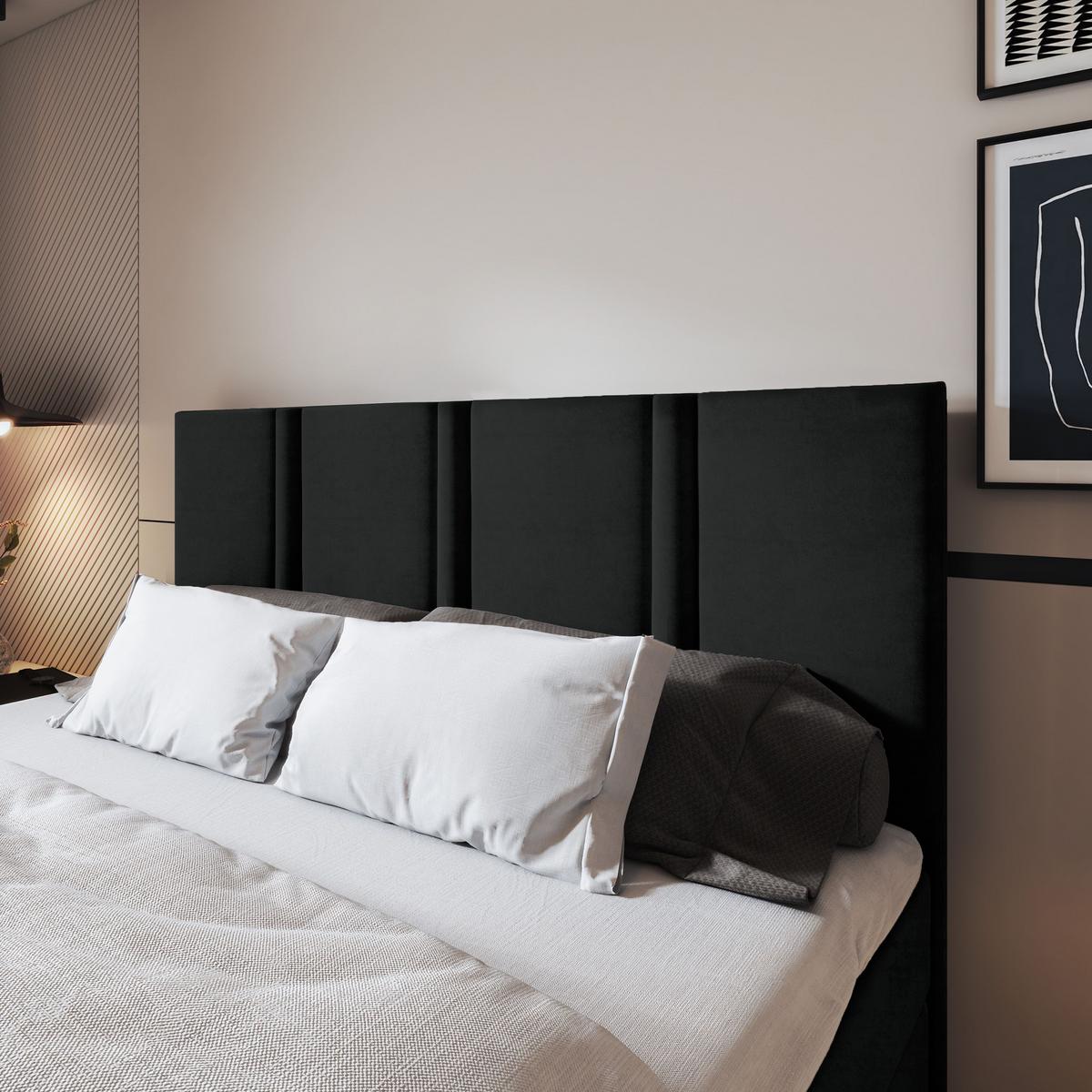 BOXBETT LARIO 180x200 cm mit Matratze und Topper - Schwarz - Schwarz, Holz (180/200cm) - MASSENO