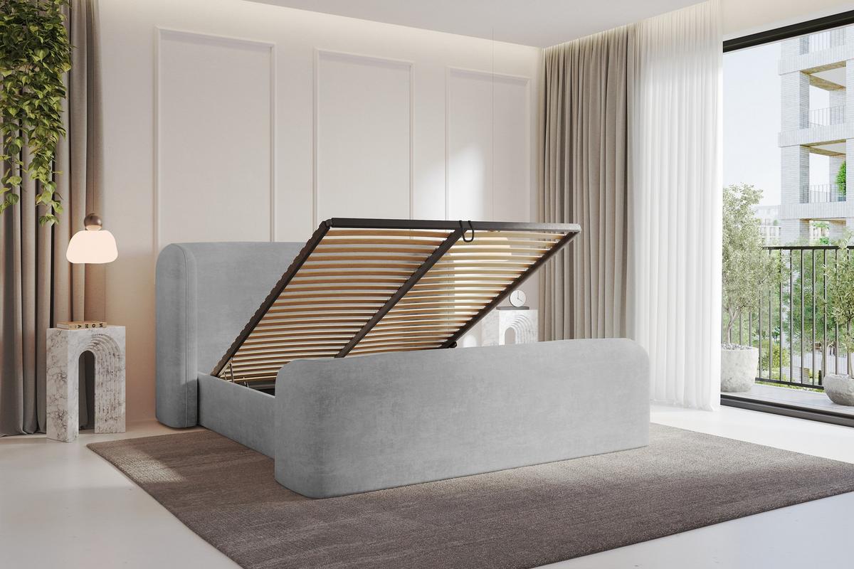 POLSTERBETT mit Bettkasten, Fußteil und Lattenrost, Boxbett ohne Matratze - ESTI-Z 180x200 Grau - Hellgrau, Holzwerkstoff/Textil (180/200cm) - ALTDECOR
