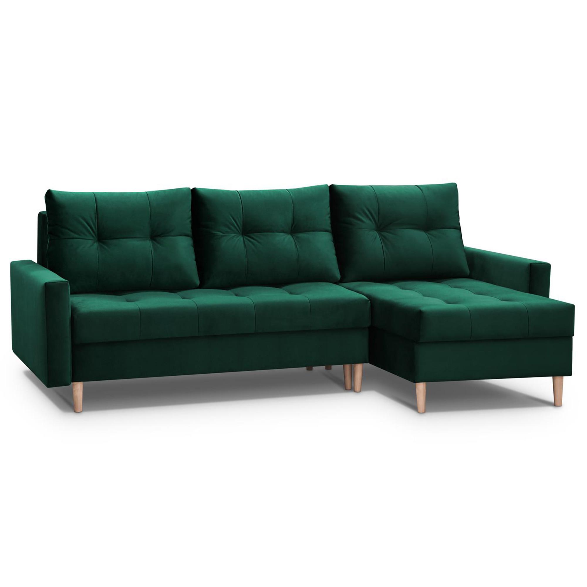 ECKSCHLAFSOFA Halant mit Bettkasten, universelle Ottomane, Veloursstoff, Dunkelgrün - Dunkelgrün, Textil (220/140cm) - Beautysofa