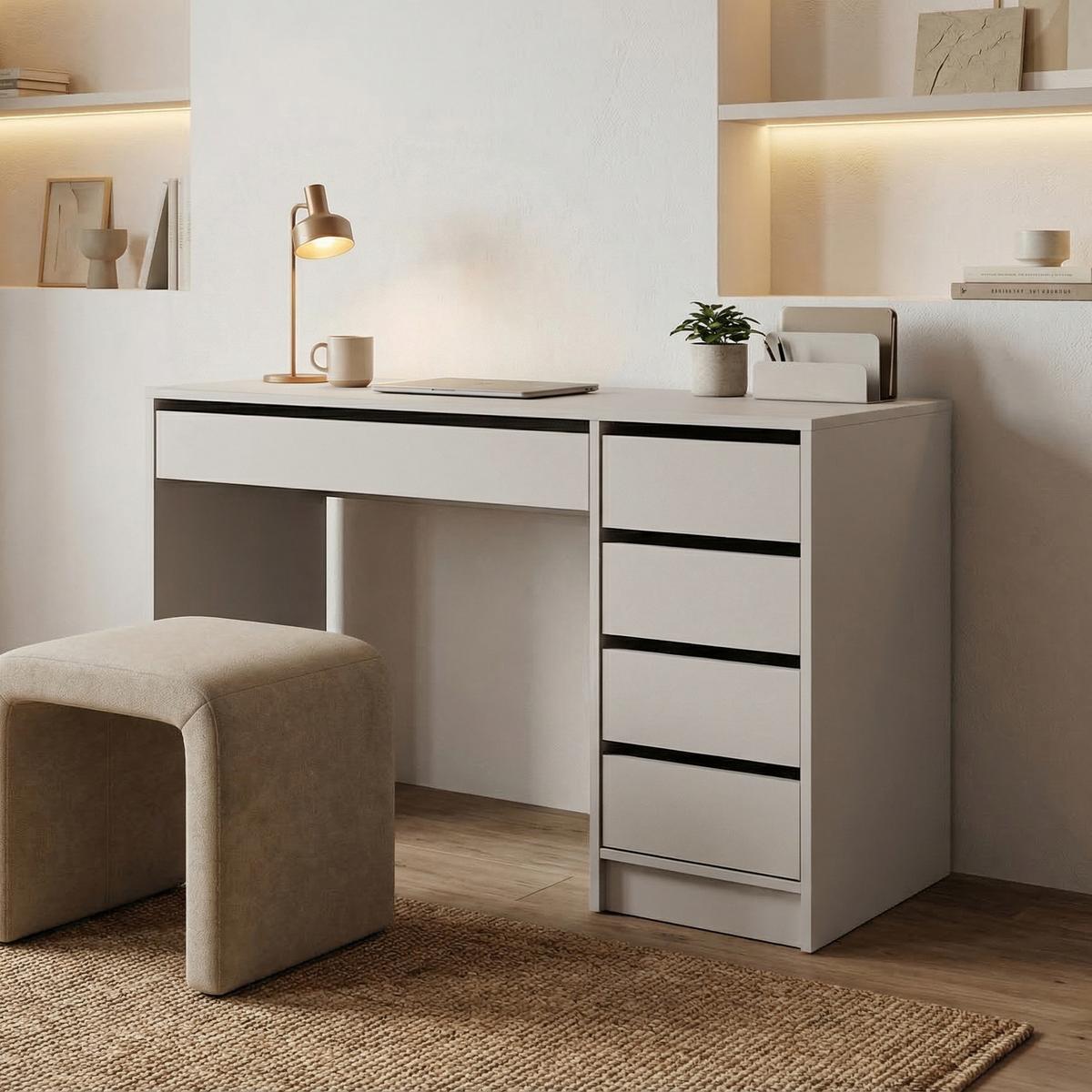 SCHREIBTISCH Malta mit 5 Schubladen, grifflos, Kaschmir - Kaschmir, Holzwerkstoff (57/120/75.5cm) - Beautysofa