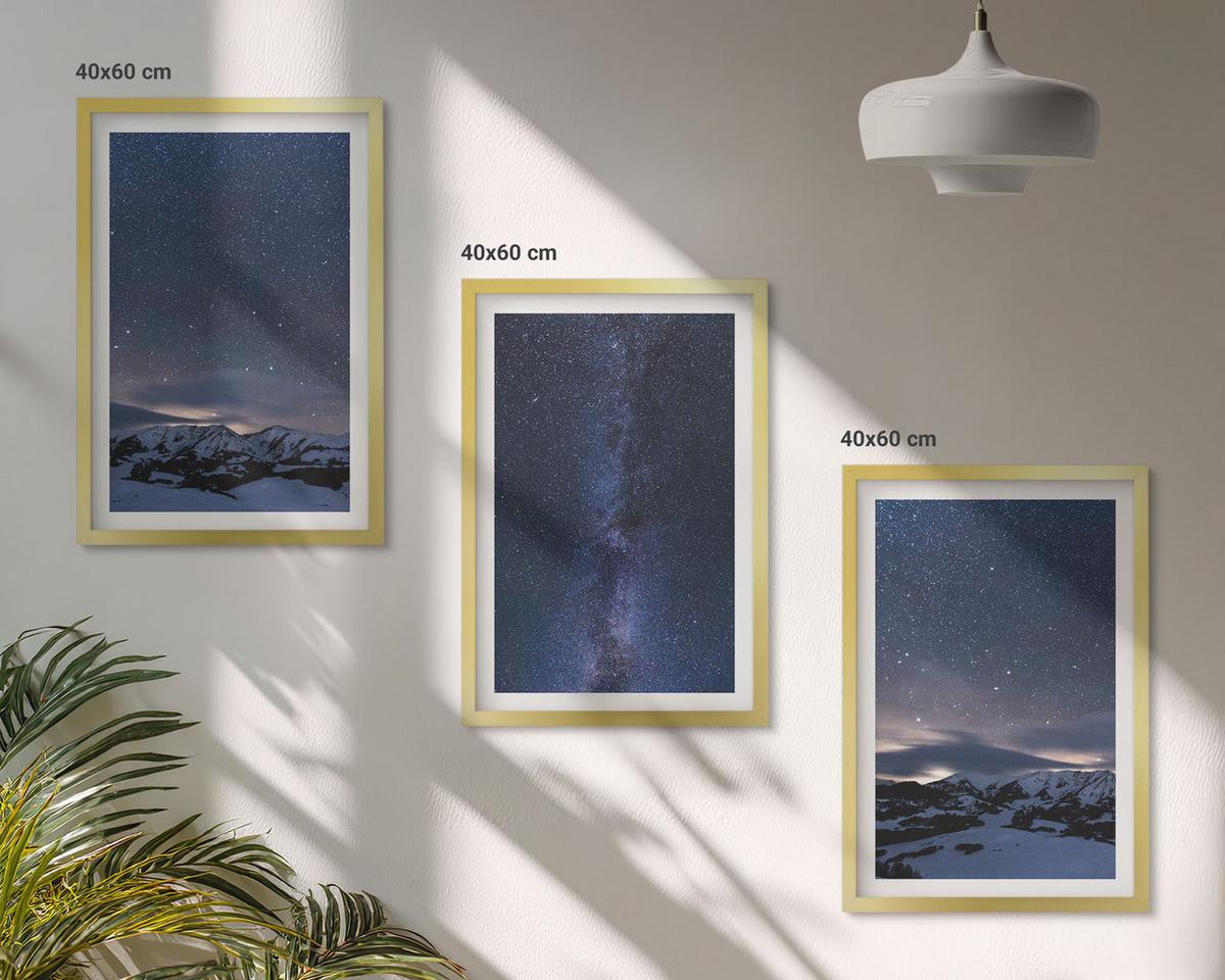 BILDER SET 3er Set - 40x60 cm Goldrahmen - Nachthimmel, Berge, Sterne - Goldfarben, Kunststoff (40/60cm) - TULUP