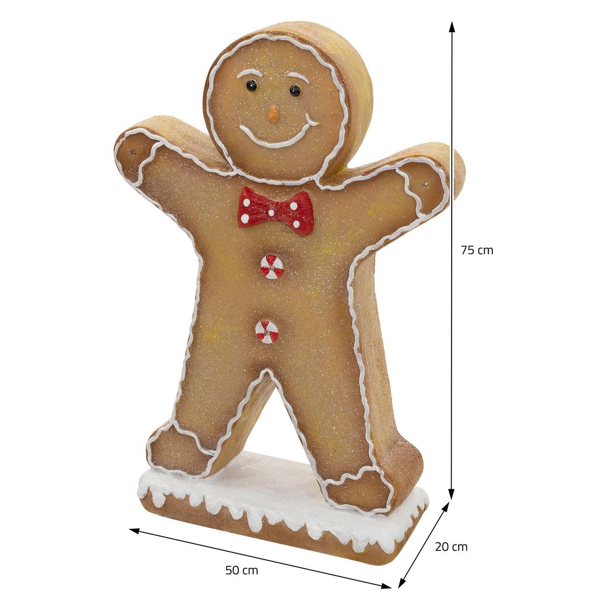 LEBKUCHENMANN-FIGUR mit Fliege 75 cm Weihnachtsdeko Innen mit LED-Beleuchtung - Braun, Stein (50/75/20cm) - ECD-Germany