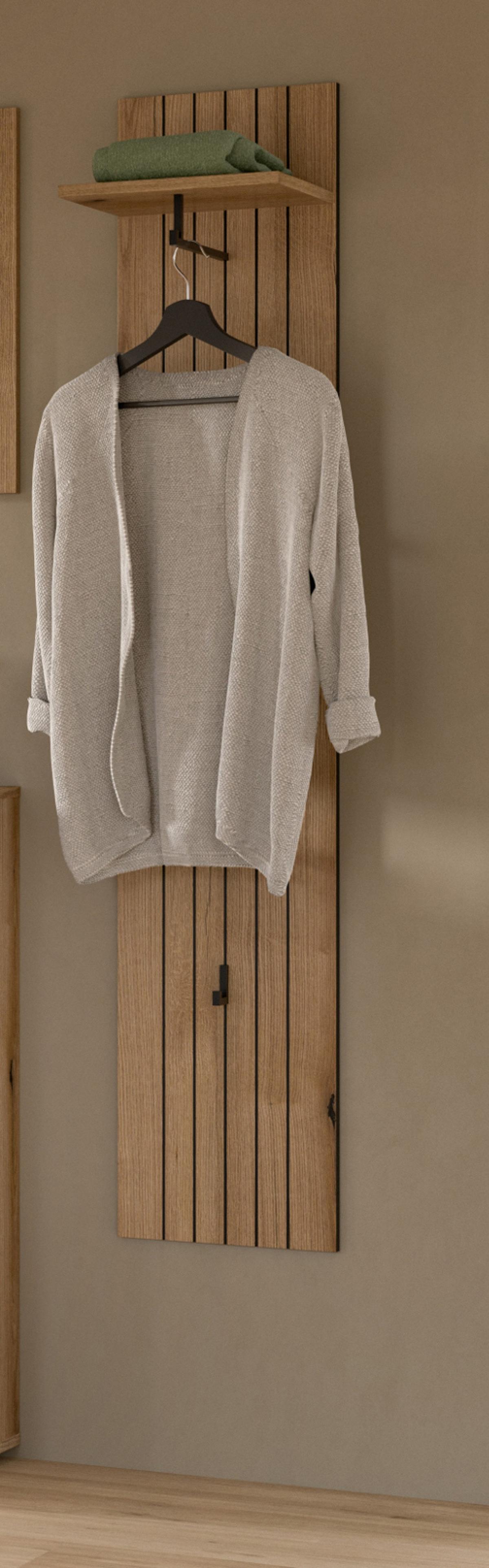 GARDEROBENPANEEL Evoke Eiche 31 x 160 cm, Wandgarderobe mit Kleiderstange - Eiche Artisan, Glas/Holzwerkstoff (31/160/27cm) - Inn.Furn