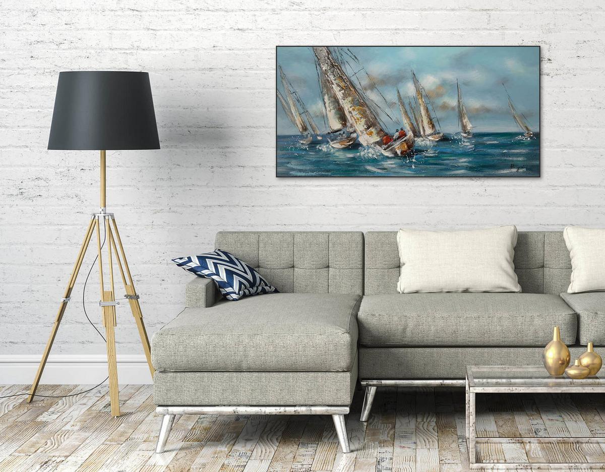 ACRYLBILD HANDGEMALT 120/60 cm - Blau/Weiß, Holz/Textil (120/60cm) - KUNSTLOFT