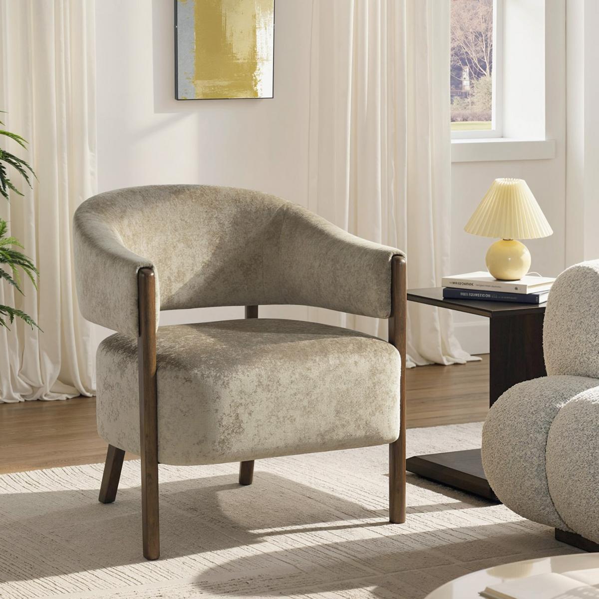 SESSEL Chenille Holz Hellbraun - Hellbraun/Braun, Holz/Textil (63.5/78.5/71cm) - HOMCOM