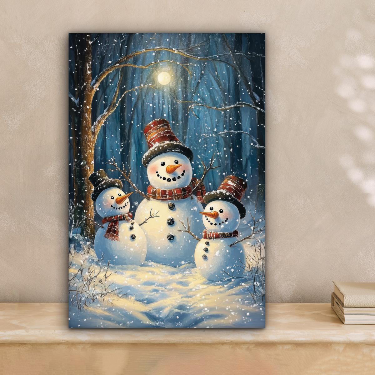 LEINWANDBILD Schneemann - Schnee - Winter - Wald Deko Wohnzimmer 20x30 cm - Hellblau, Textil (20/30cm) - MuchoWow