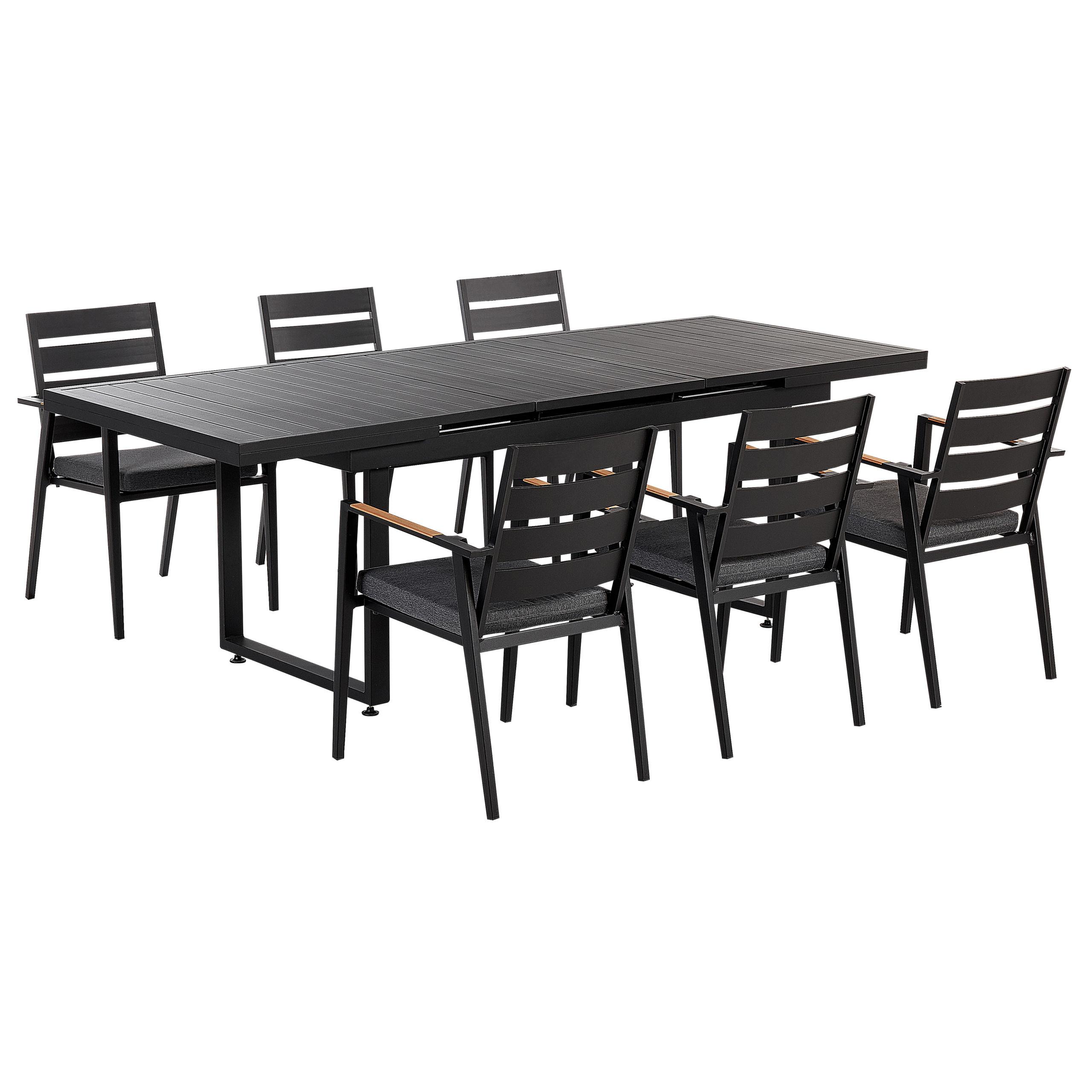 GARTENMÖBEL SET 6-Sitzer Aluminium schwarz Auflagen grau Valcanetto/Taviano - Hellbraun/Schwarz, Metall - Beliani