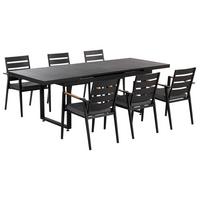 GARTENMÖBEL SET 6-Sitzer Aluminium schwarz Auflagen grau Valcanetto/Taviano - Hellbraun/Schwarz, Metall - Beliani