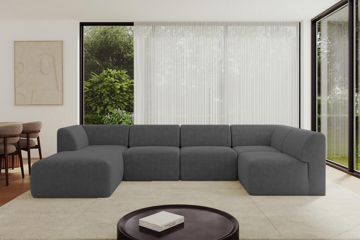 WOHNLANDSCHAFT Ottomane Links MOVO-L 345x180x78 cm Dunkelgrau Tissu - Schieferfarben, Holzwerkstoff/Kunststoff (345/78/180cm) - ALTDECOR