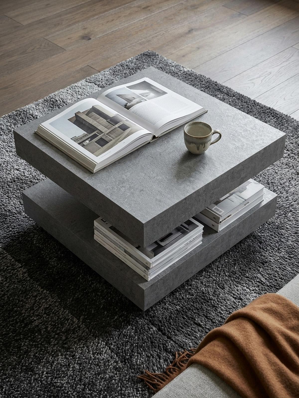 COUCHTISCH in Stein-Optik mit Stauraum, Modernes Design, Quadratisch, Grau 60x60x34 cm - Grau, Holzwerkstoff (60/60/34cm) - KADIMA DESIGN