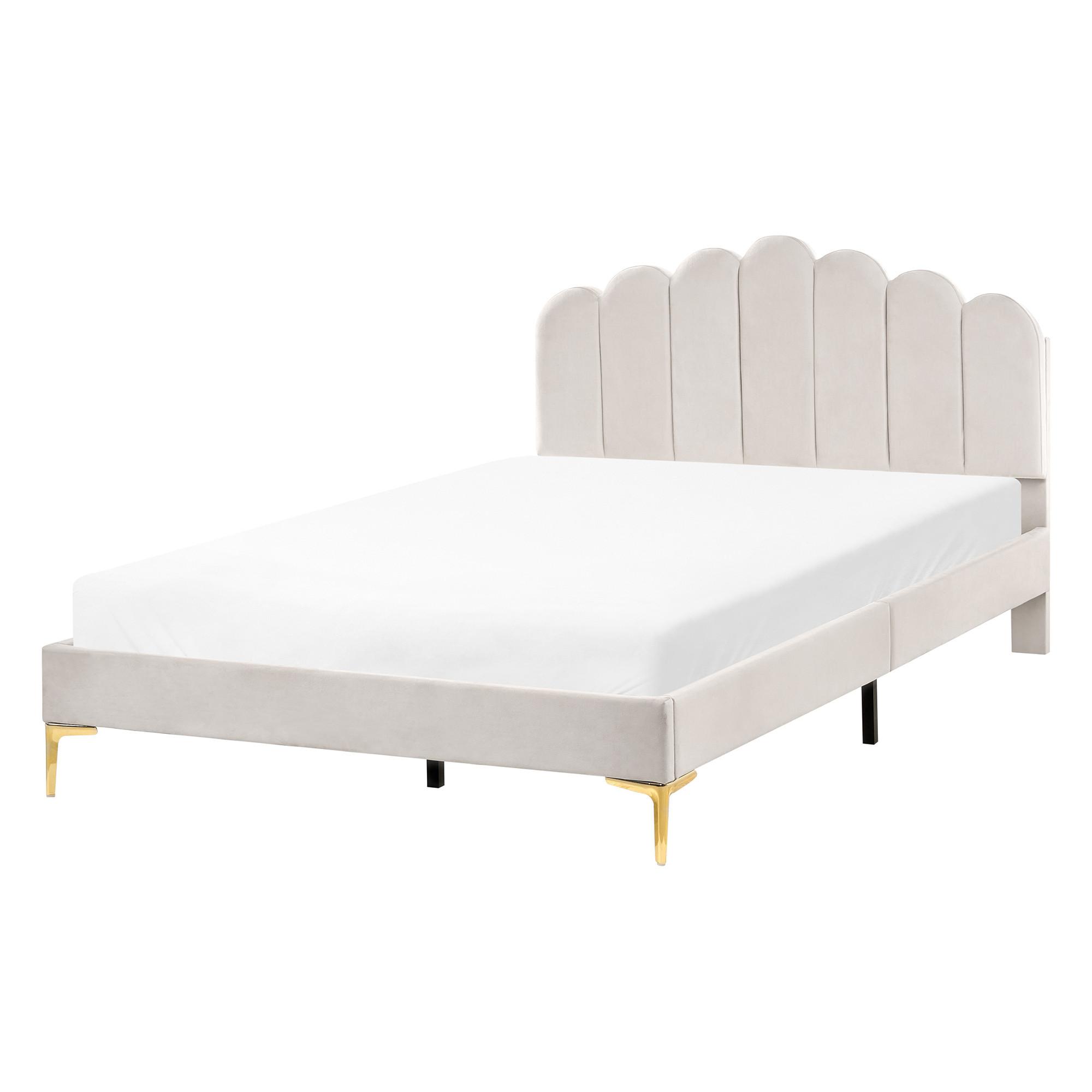 BETT mit Lattenrost 140/200 Samtstoff Cremeweiß Sauvian - Creme, Textil (140/200cm) - Beliani