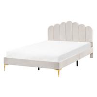 BETT mit Lattenrost 140/200 Samtstoff Cremeweiß Sauvian - Creme, Textil (140/200cm) - Beliani