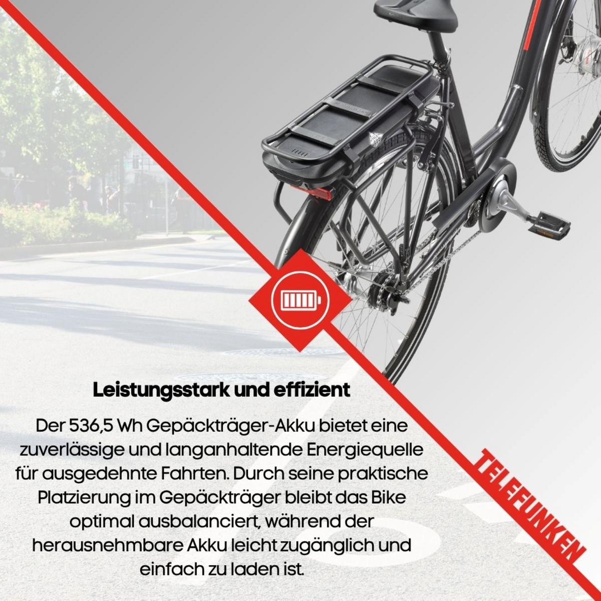 E-BIKE Cityrad Multitalent RC657 28 Zoll Elektrofahrrad 536,5 Wh Frontmotor 7-Gang-Kettenschaltung - Anthrazit, Metall (110cm) - Telefunken