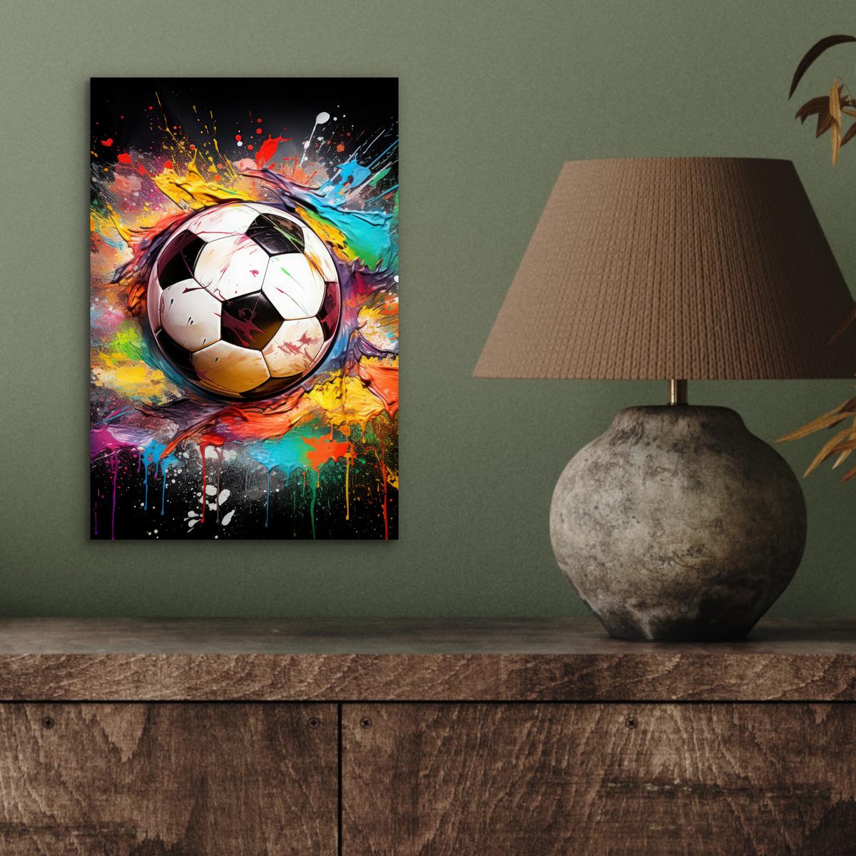 METALLBILD Fußball - Farbe - Farben - Schwarz - Weiß 20x30 cm - Weiß, Metall (20/30cm) - MuchoWow