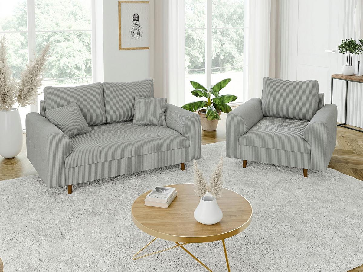 2-SITZER-SOFA Alma Hellgrau Cord - Hellgrau/Braun, Holz/Textil (150/81/93cm) - S-Style Möbel