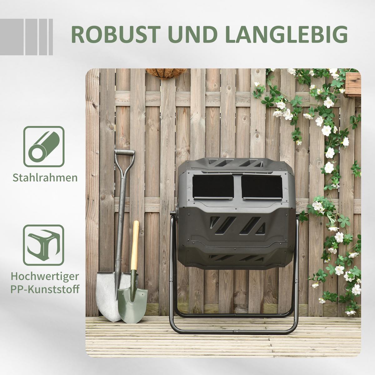 TROMMEL-KOMPOSTER, 2 Kammern, für Bio- und Garten-Abfälle, Stahl, Kunststoff, Schwarz - Schwarz, Metall (64/96/71cm) - Outsunny