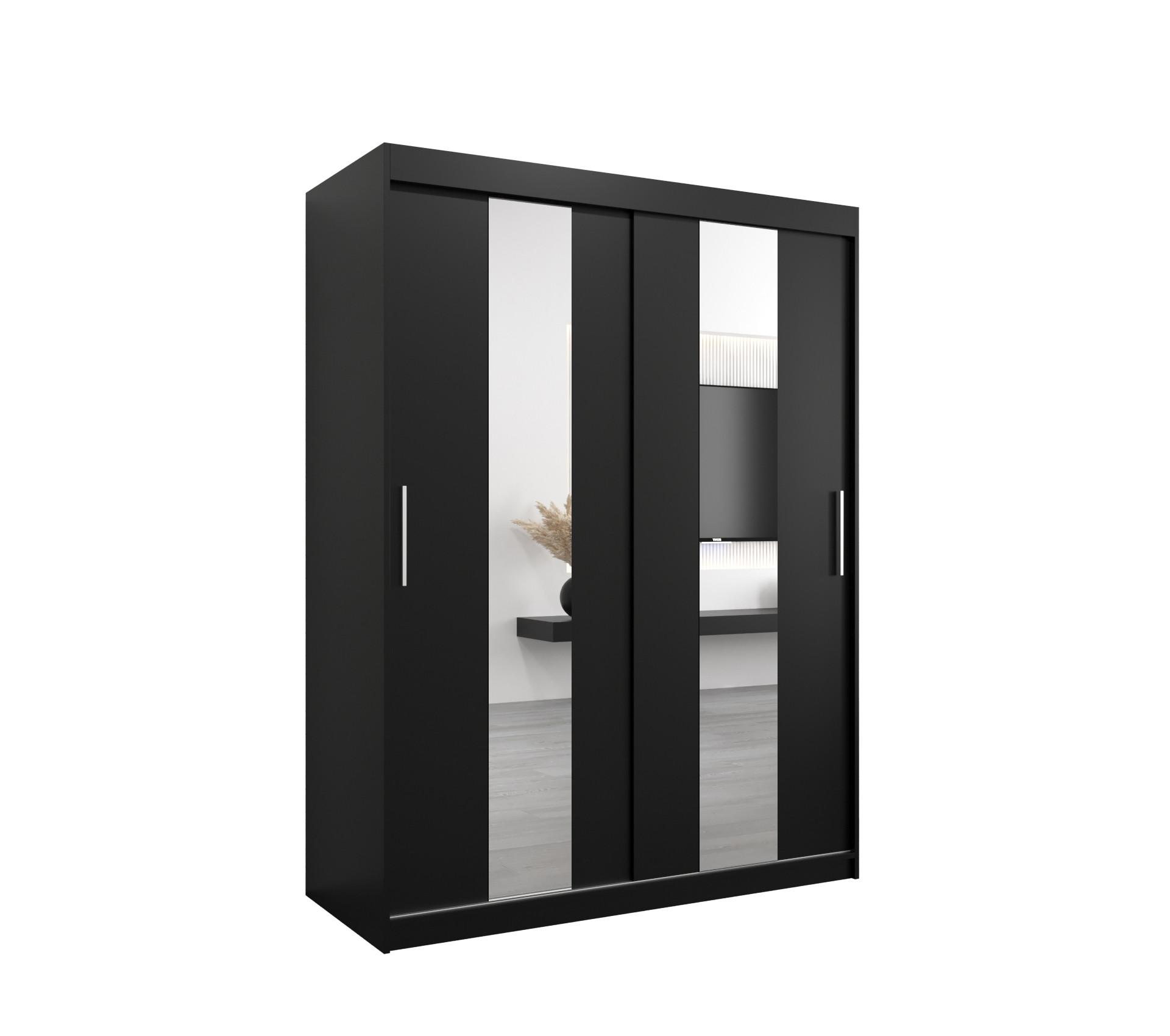 SCHWEBETÜRENSCHRANK 200/150/62 2-türig - Silberfarben/Schwarz, Holz/Kunststoff (150/200/62cm) - MÖBEL KRYSPOL