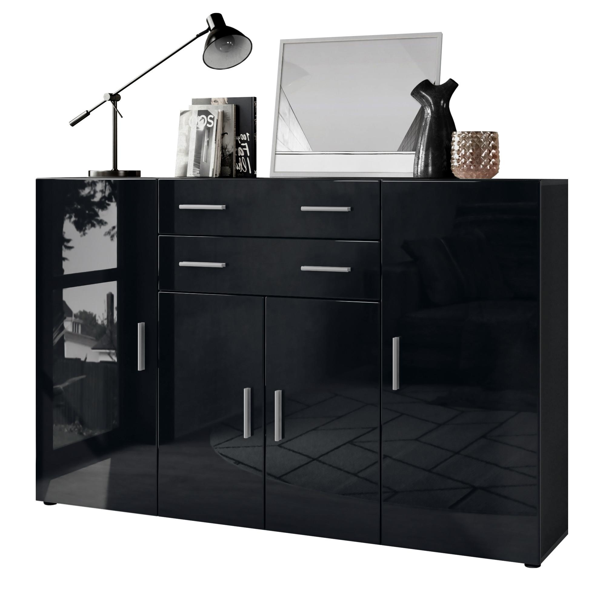 HIGHBOARD Aron Fronten in Schwarz Hochglanz - Schwarz Hochglanz, Holzwerkstoff (166.5/106.5/35cm) - Vladon