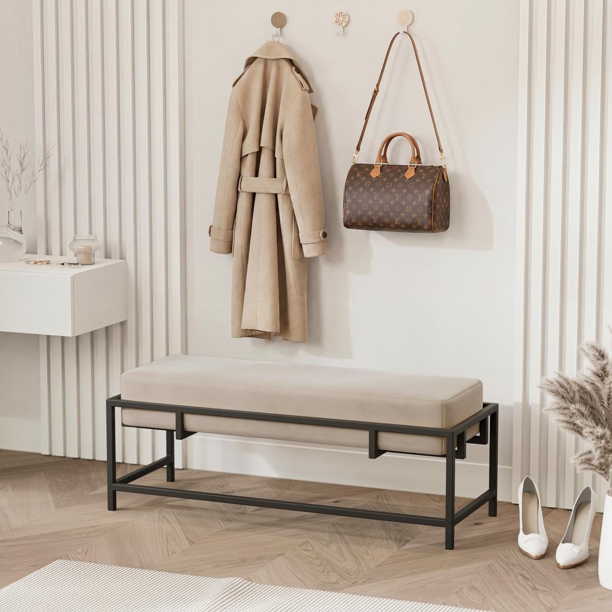 POLSTERBANK GLAM 100 cm Schwarz / Beige ,Metallgestell - Beige, Textil/Metall (100/45/35cm) - Idohome