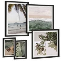 BILDER SET 5er Set - 50x50 cm & 20x30 cm & 40x60 cm Schwarzer Rahmen - Strandschaukel-Blätterurlaub - Schwarz, Kunststoff (40/60cm) - TULUP
