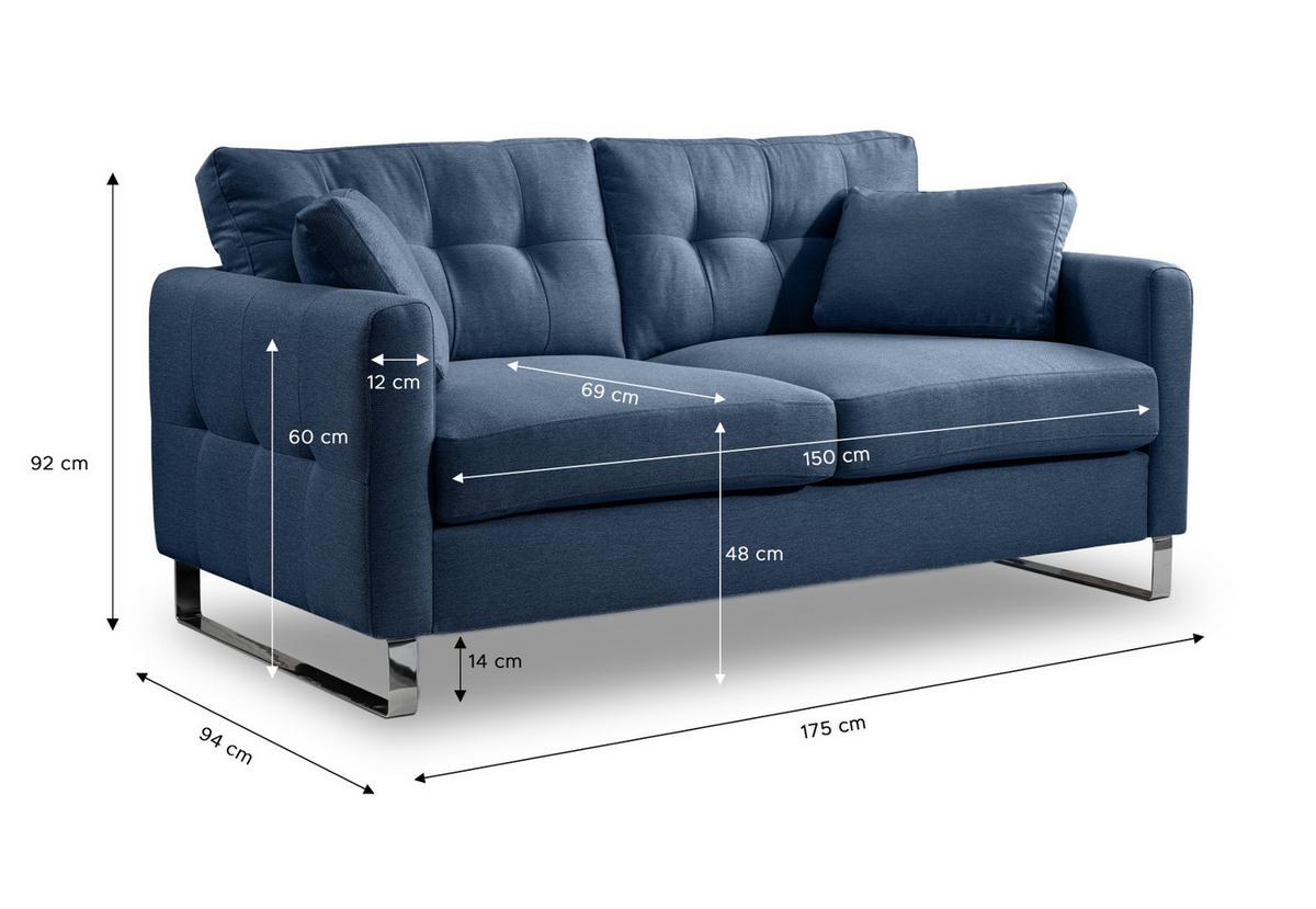 SOFA blau Flachgewebe 2-Sitzer 175 cm, Couch mit Steppoptik - Blau/Chromfarben, Holz/Textil (175/92/94cm) - Inn.Furn