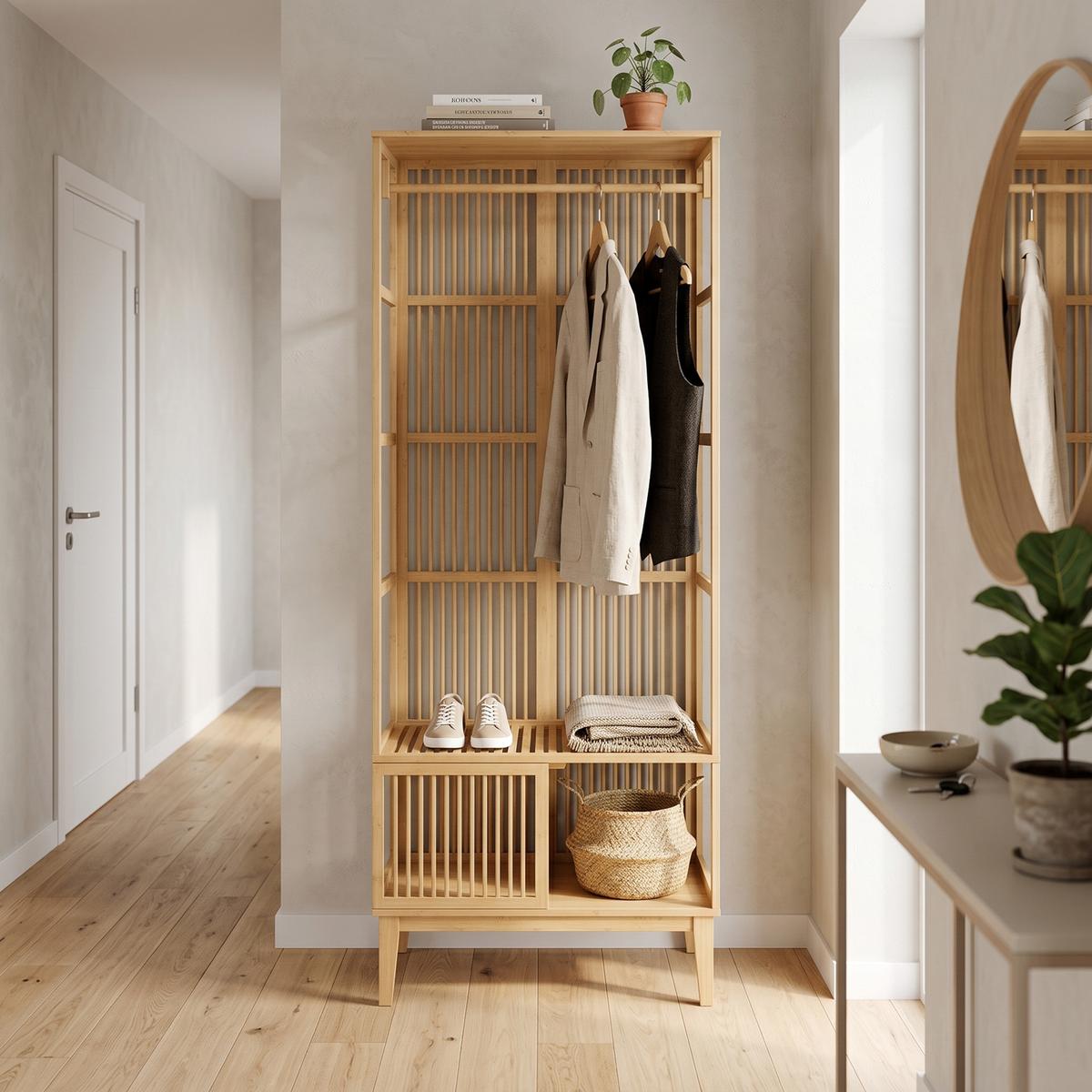 GARDEROBENSTÄNDER Vemb - Naturfarben, Holz (80/185/45cm) - [en.casa]