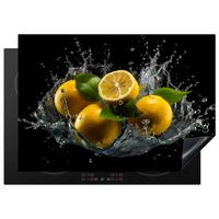 HERDABDECKPLATTE Zitrone - Obst - Gelb - Schwarz Herdabdeckung Induktionsfeld 75x52 cm - Gelb, Kunststoff (75/52/0.2cm) - MuchoWow