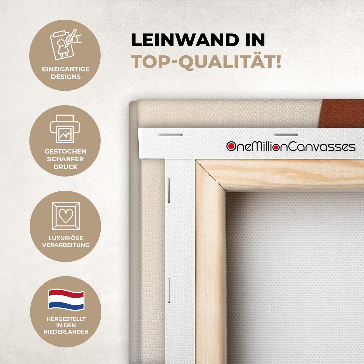 LEINWANDBILD Formen - Rund - Blätter - Beige Deko Groß 90x140 cm - Rostfarben, Textil (90/140cm) - MuchoWow