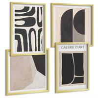 BILDER SET 4er Set - 50x50 cm & 40x60 cm Goldrahmen - Abstrakte minimalistische Poster - Goldfarben, Kunststoff (50/50cm) - TULUP