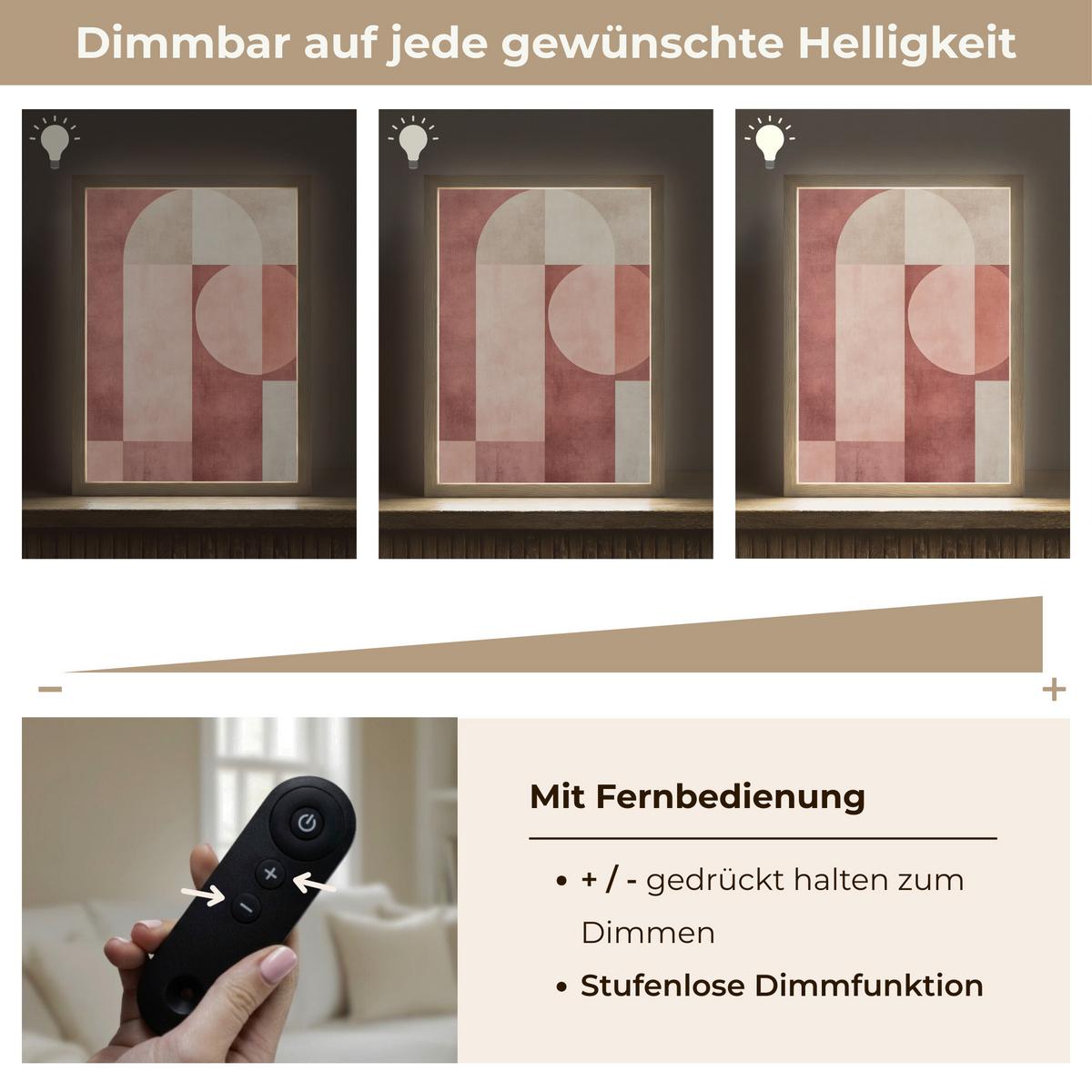 WANDLEUCHTE MIT AKKU Figuren - Abstrakt - Rosa 30x40 cm - Altrosa, Holzwerkstoff (30/40/8cm) - OnlyWow