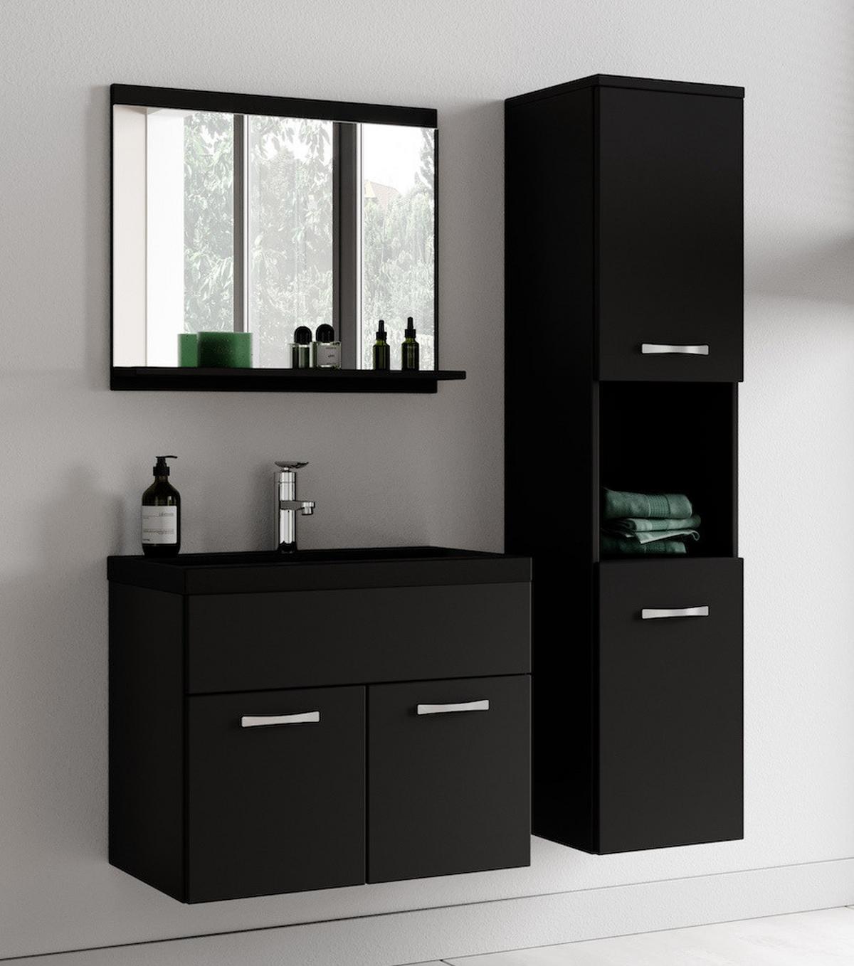BADMÖBEL-SET Montreal 3 Teile Schwarz Matt - Schwarze Waschbecken - 60 x 35 x 51 cm - Schwarz, Holz (60/51/35cm) - Badplaats