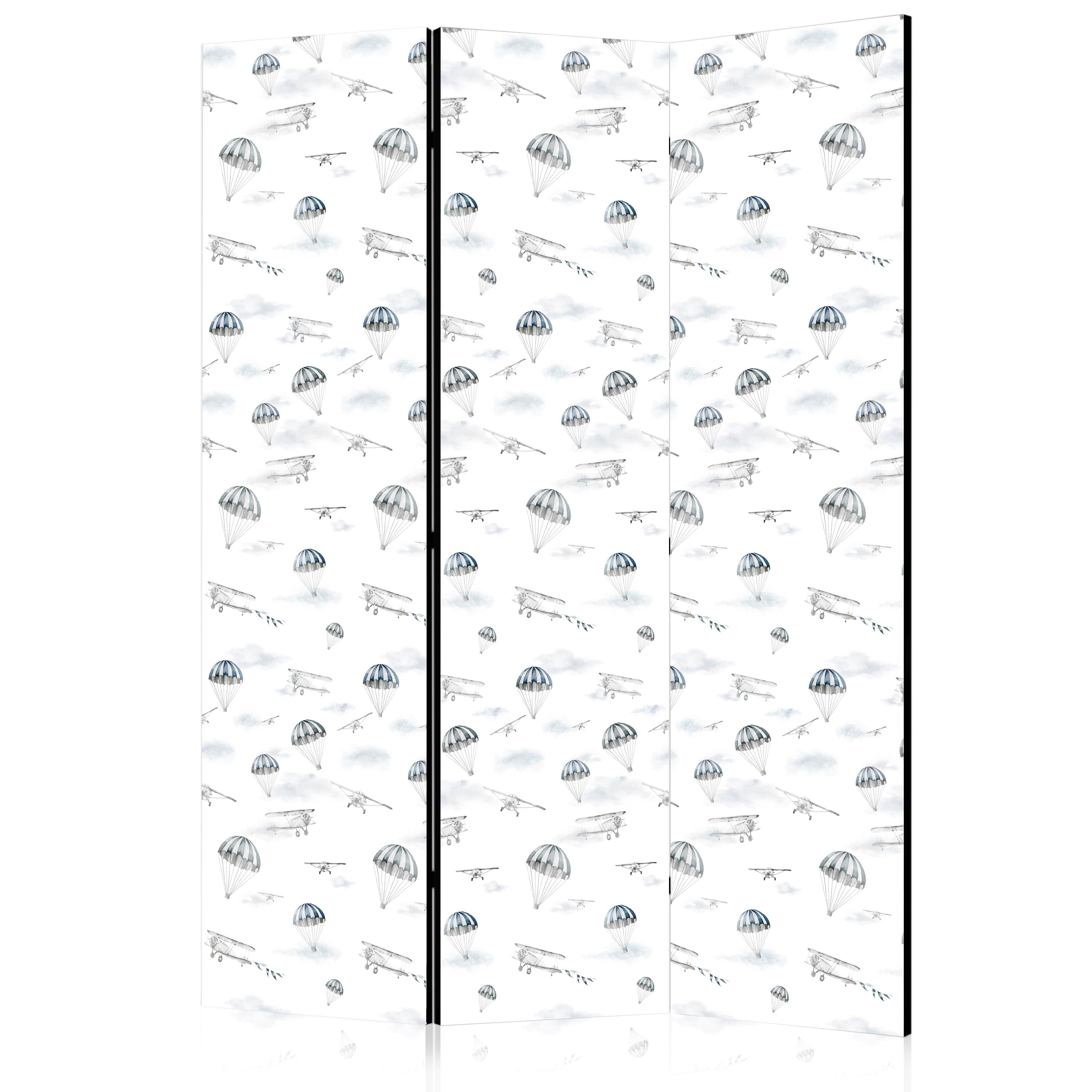 PARAVENT Beidseitig Bedruckter 3-tlg 135x172 cm Flugzeuge Wolken - Weiß, Holz/Textil (135/172/3cm) - Muralo