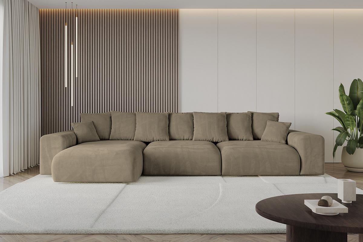ECKSOFA Ottomane links ESKAR-L2 364x176x72 Braun Velours - Schwarz/Braun, Holzwerkstoff/Kunststoff (364/176cm) - ALTDECOR