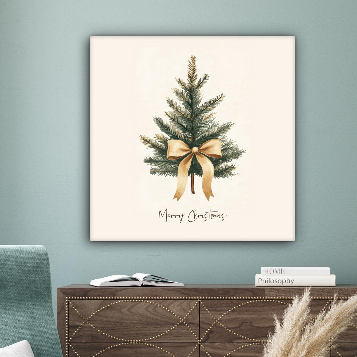 LEINWANDBILD Weihnachtsbaum - Weihnachten - Frohe Weihnachten - Beige Deko Groß 90x90 cm - Sandfarben, Textil (90/90cm) - MuchoWow