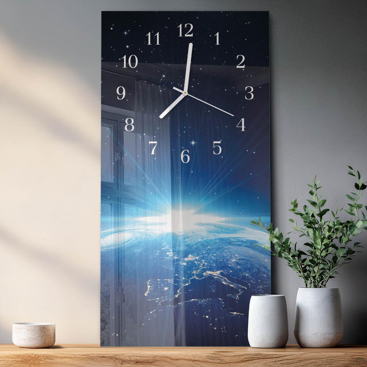 WANDUHR aus Glas 30x60 cm - Erde Weltall - Blau, Glas (30/60/0.4cm) - TULUP