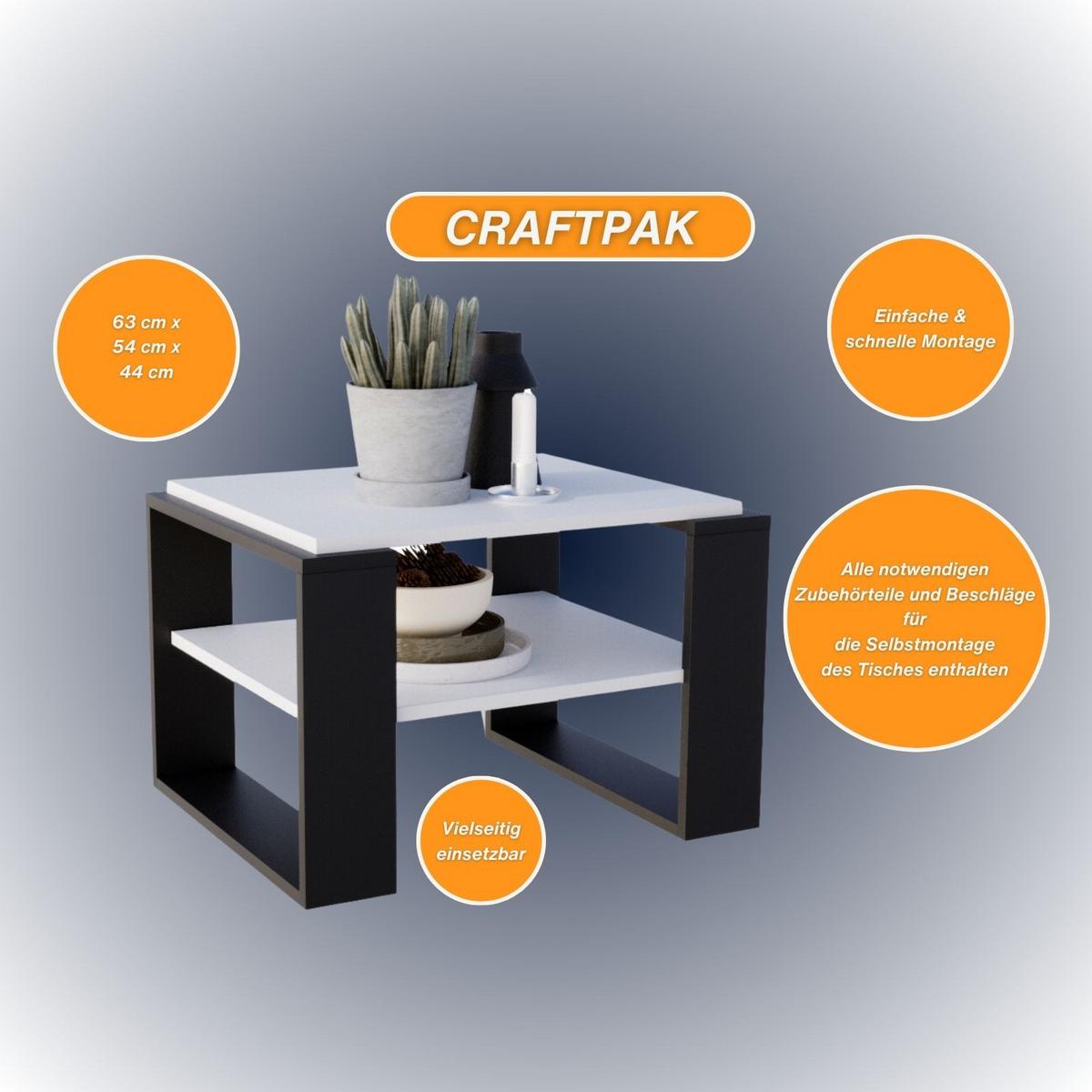 COUCHTISCH Holzwerkstoff rechteckig stabil Weiß 44/54/63cm - Schwarz/Weiß, Holzwerkstoff (54/63/44cm) - CraftPAK