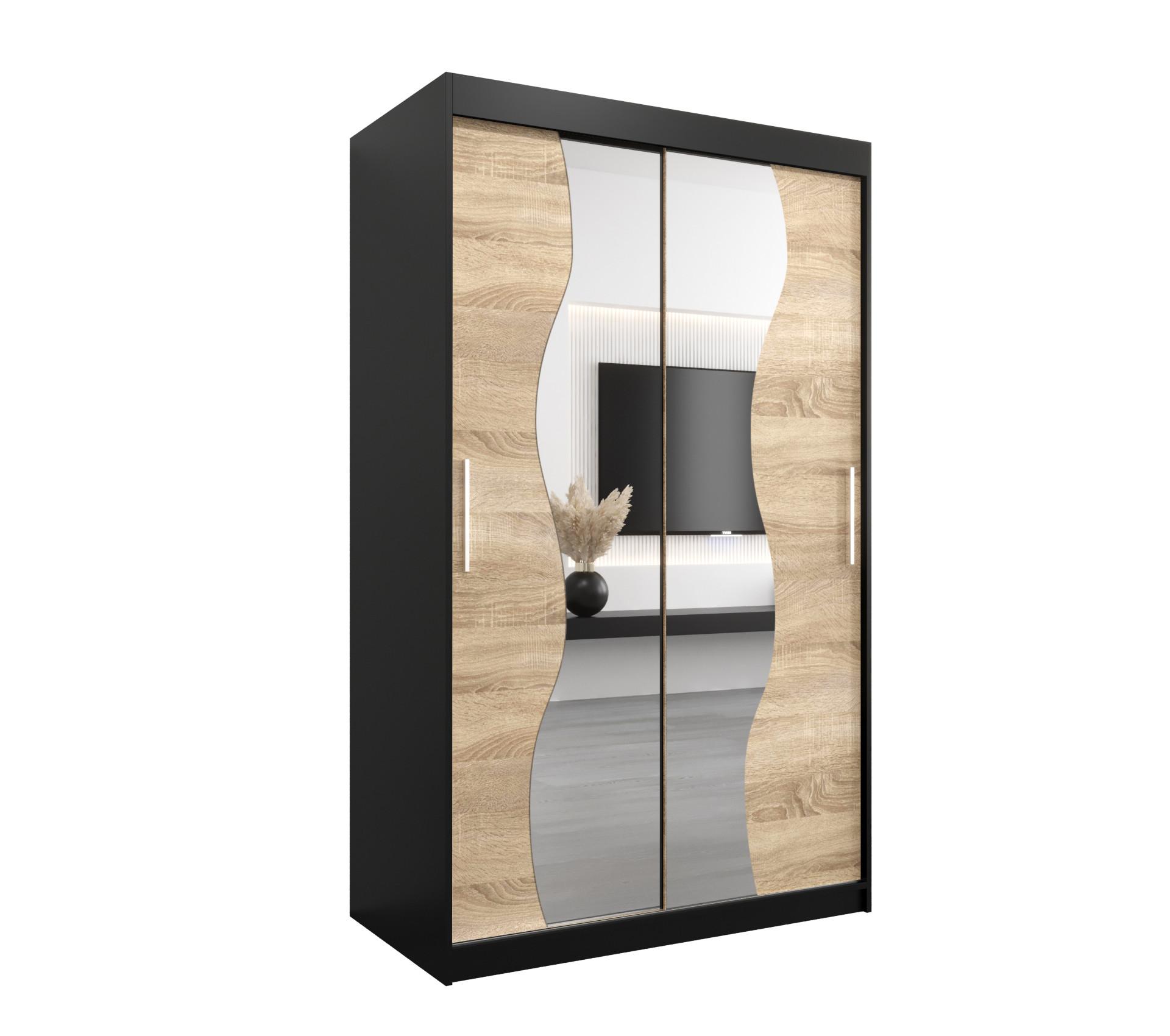 SCHWEBETÜRENSCHRANK 200/120/62 2-türig - Silberfarben/Schwarz, Holz/Kunststoff (120/200/62cm) - MÖBEL KRYSPOL